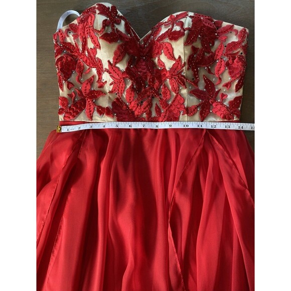 Sherri Hill Dress Size 10 Prom Pageant Gala Formal Gown Flowy Red Gold  # 1924 - Picture 8 of 16